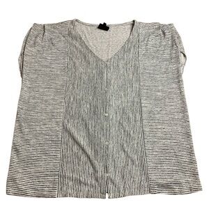 Bobeau Striped Knit Button Front Top Grey White Medium